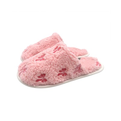 Cherry embroidered wool fleece indoor mule slippers