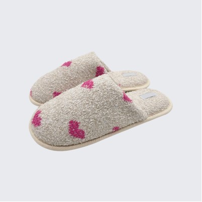 Pink heart-shaped cashmere comfortable mule slippers