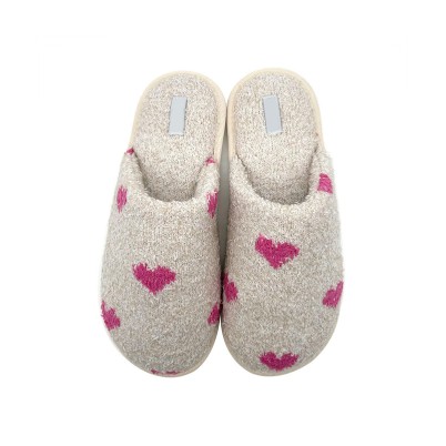 Pink heart-shaped cashmere comfortable mule slippers