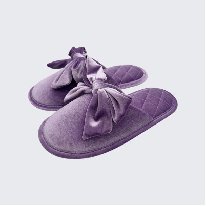 Bowknot diamond-quilted velvet mule slippers
