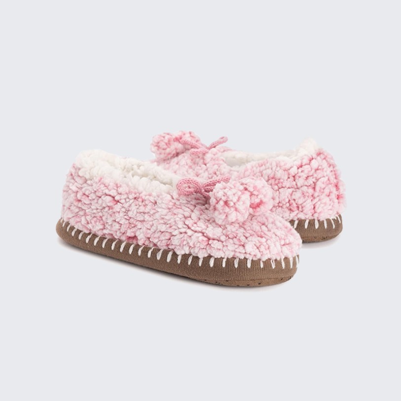Wool bow ballet-style slippers