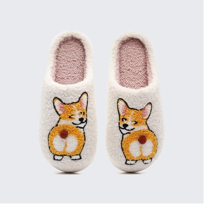 Embroidered fluffy and warm home slippers