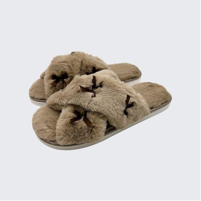 Soft bow-knot open-toe house slippers
