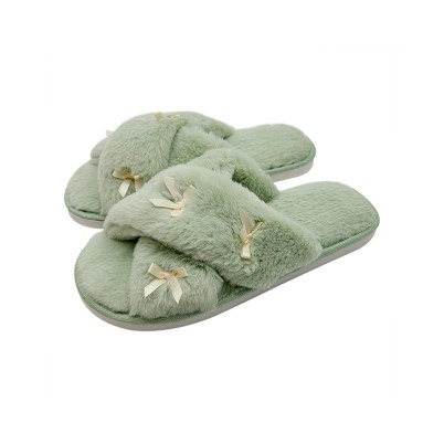 Soft bow-knot open-toe house slippers