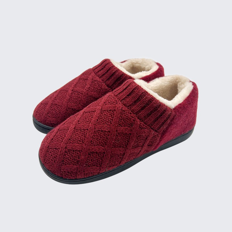 Knitted thick-soled faux fur slippers
