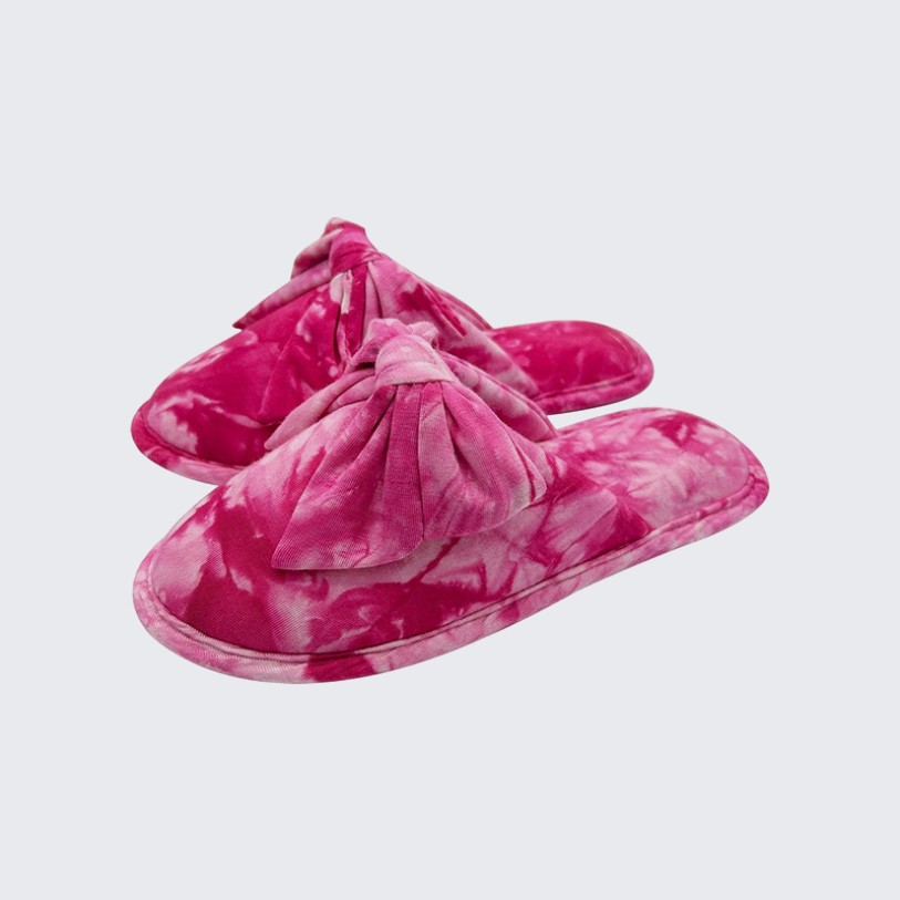 Tie-dye patchwork bow mule slippers