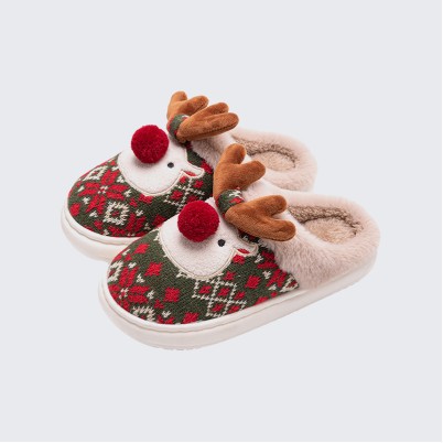 Reindeer embroidered memory foam house slippers