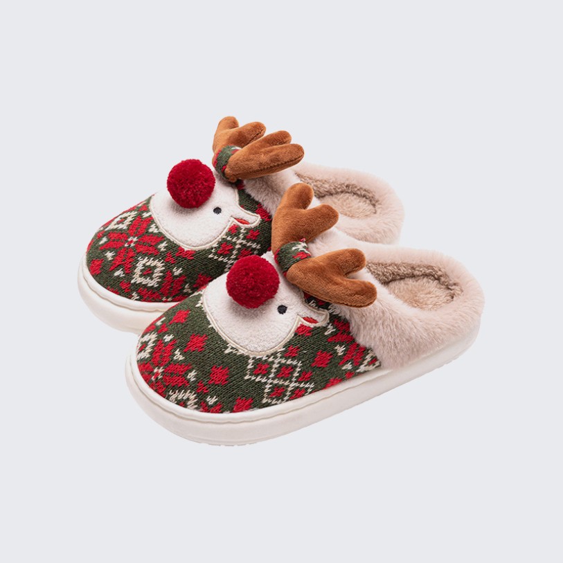 Reindeer embroidered memory foam house slippers