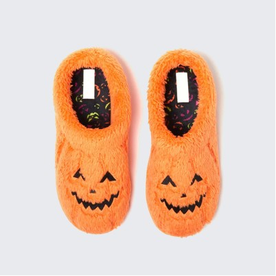 Pumpkin-shaped fluffy fleece house slippers
