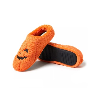 Pumpkin-shaped fluffy fleece house slippers