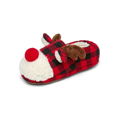 Reindeer plaid plush indoor warm slippers