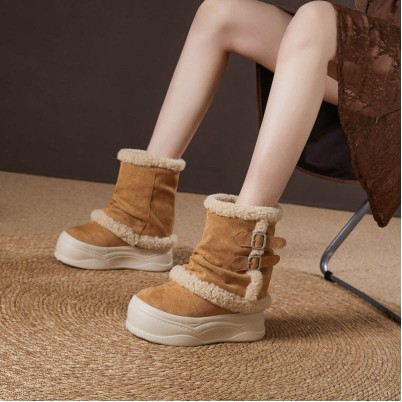 Genuine leather warm cotton boots
