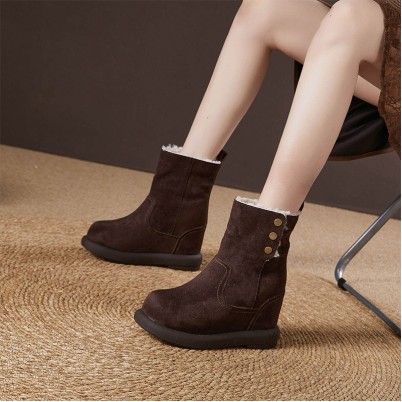 Thickened genuine leather and plush snow boots