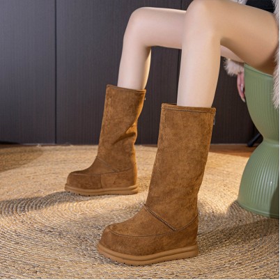 Thick-soled height-increasing genuine leather snow boots