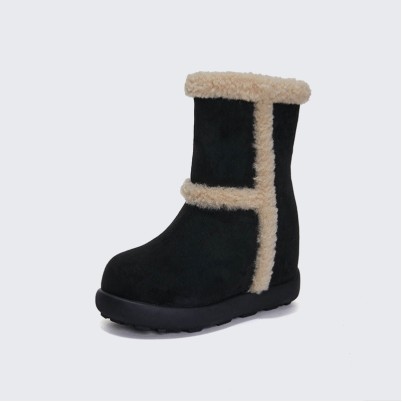 Thickened fleece-lined genuine leather platform snow boots