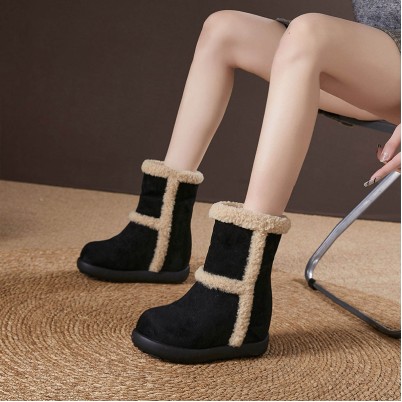 Thickened fleece-lined genuine leather platform snow boots