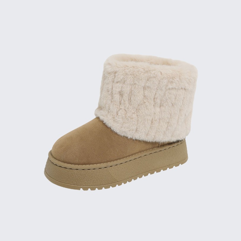 Suede and plush short snow boots