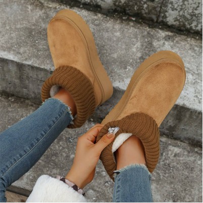 Thick-soled wool slip-on snow boots
