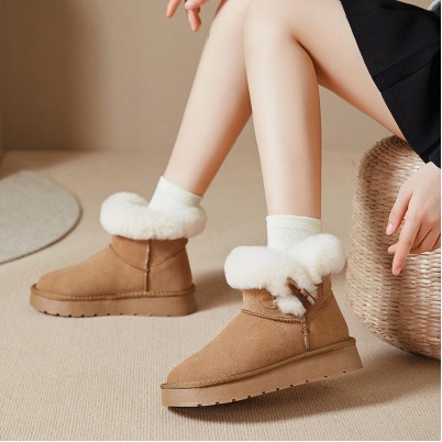 Genuine leather suede sheepskin women's boots