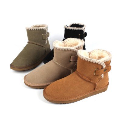 Cowhide suede warm snow boots