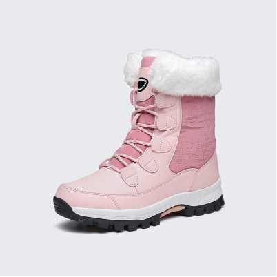 Solid color thick-soled lace-up snow boots
