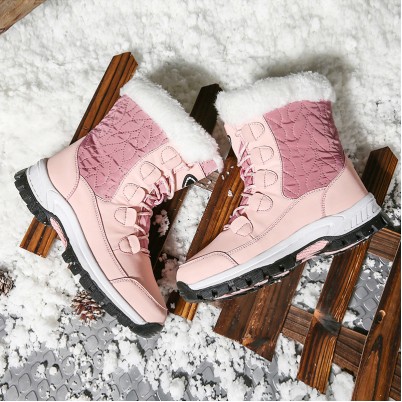 Solid color thick-soled lace-up snow boots