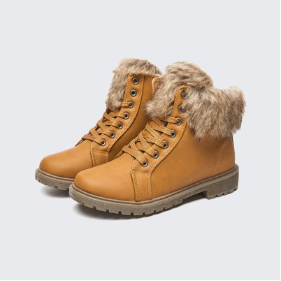 Plush-lined warm waterproof lace-up ankle boots