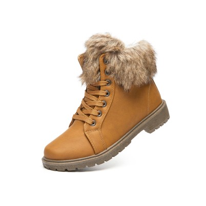 Plush-lined warm waterproof lace-up ankle boots