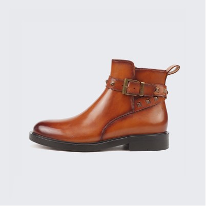 Riveted zipper high-top genuine leather winter boots